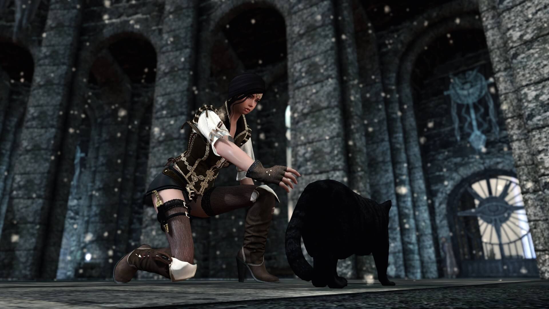 Another cat being pet in Skyrim.