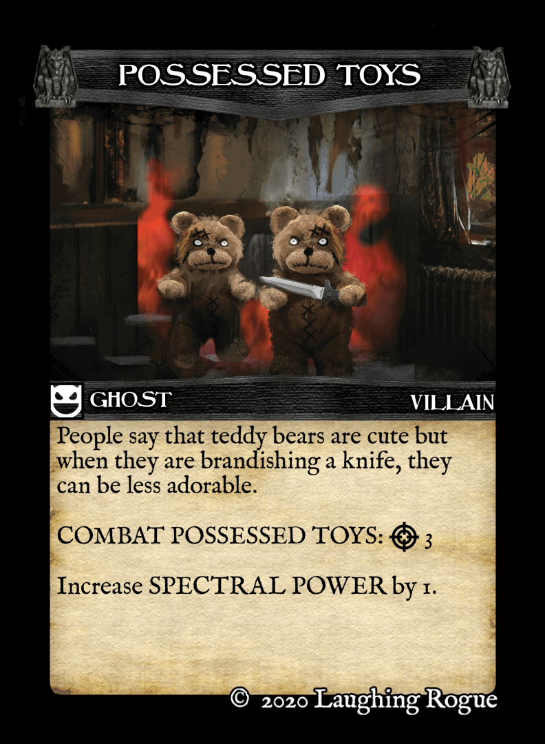Two possessed teddy bears holding bloody knives