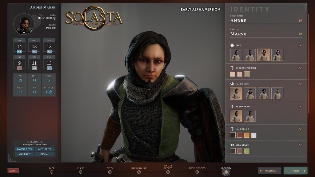 A character creation screen in Solasta: Crown of the Magister