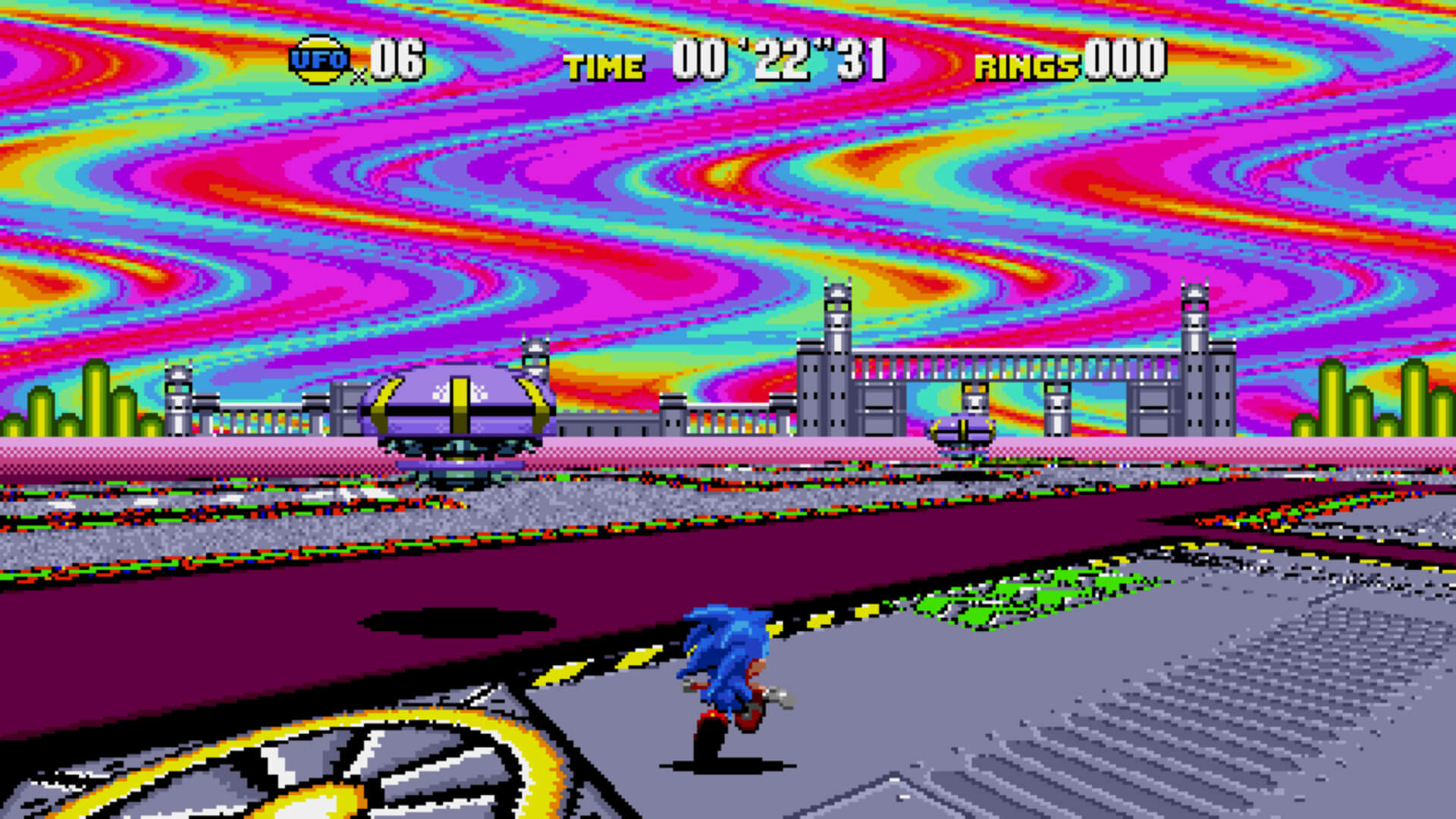Sonic taking part in a UFO minigame in Sonic Origins
