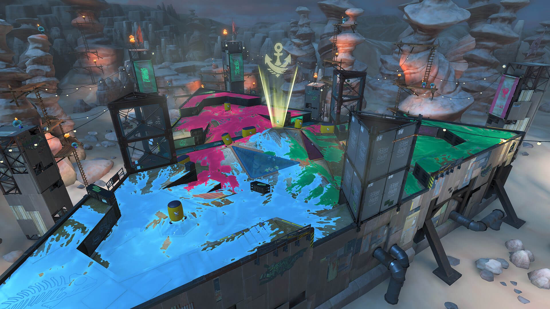 The new Scorch Gorge, which features a Triforce to commemorate the Splatoon 3 Zelda Splatfest