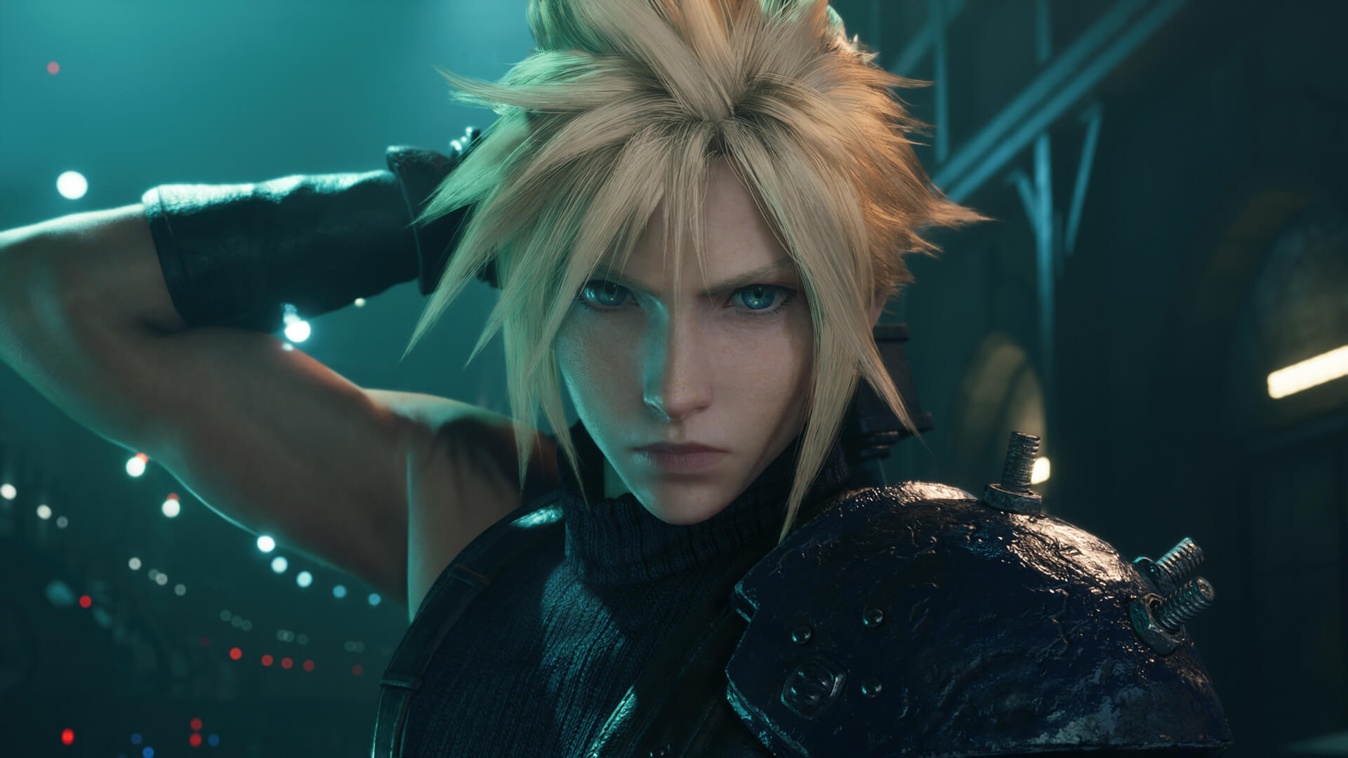 A close-up of Cloud in the Final Fantasy VII remake by Square Enix
