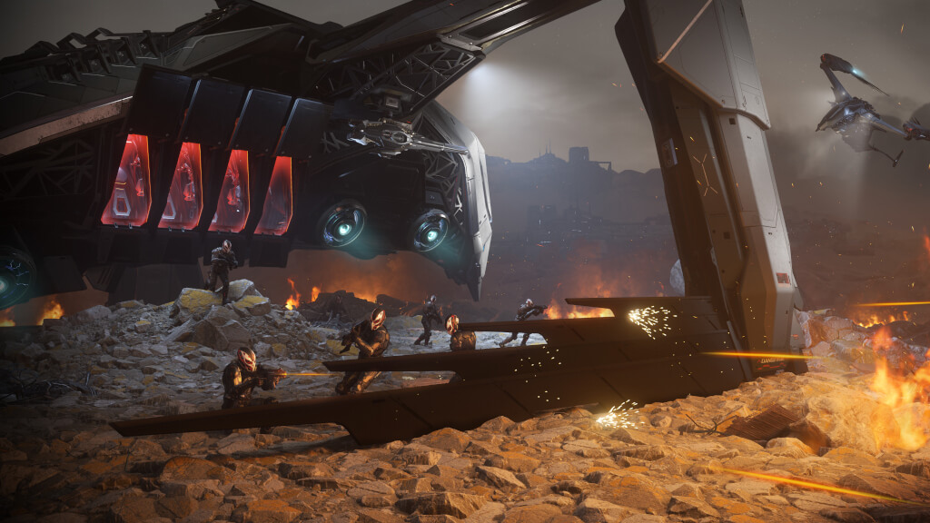 A ground battle in Squadron 42, a single-player adventure set in the Star Citizen universe