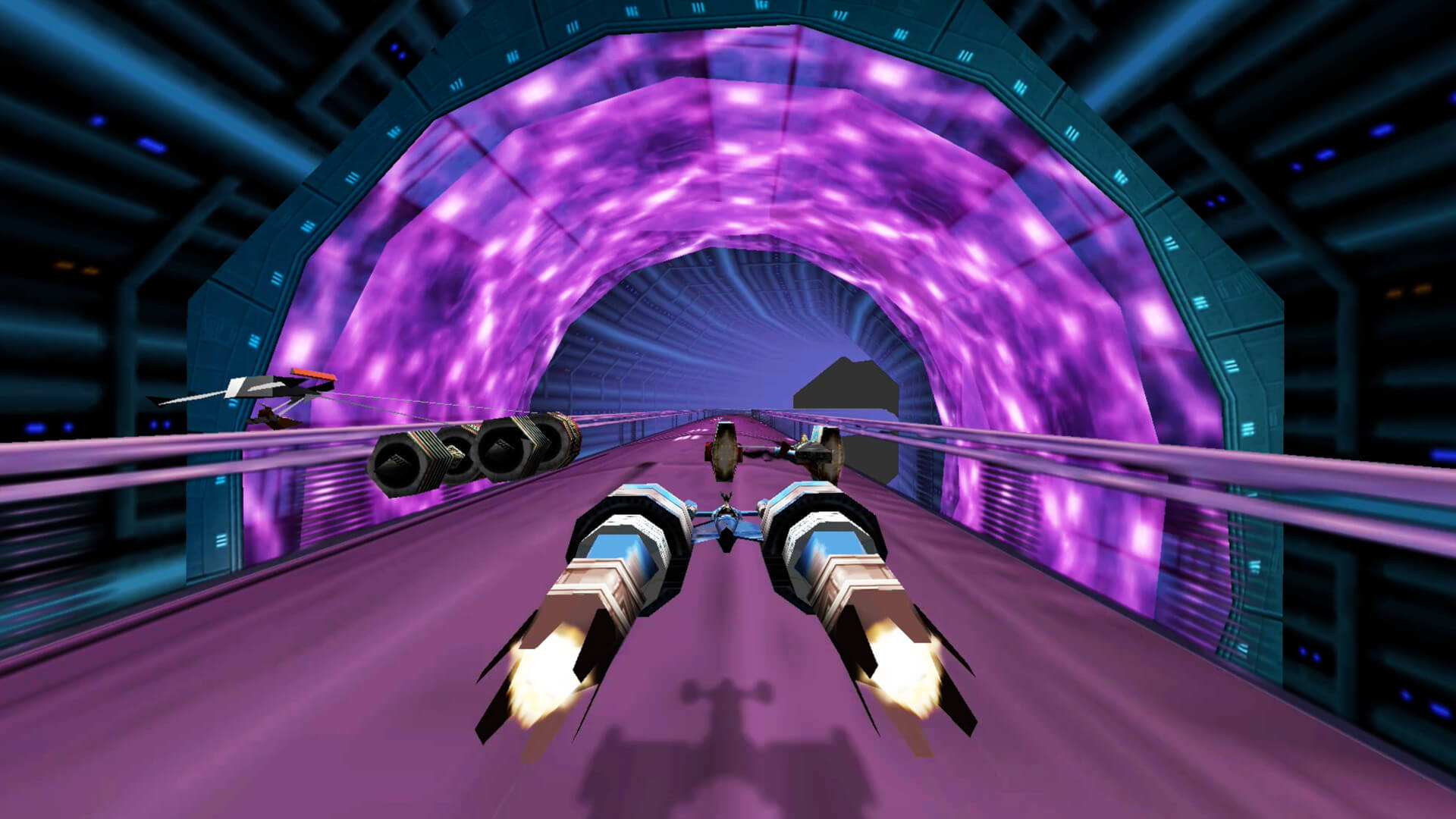 A podracer speeding through a course in the Xbox Games with Gold May 2023 title Star Wars Episode I Racer