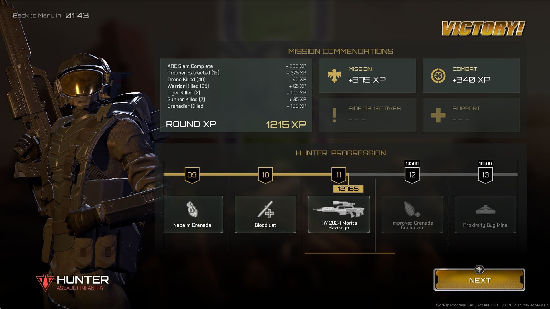 Image of the victory level up screen in Starship Troopers Extinction