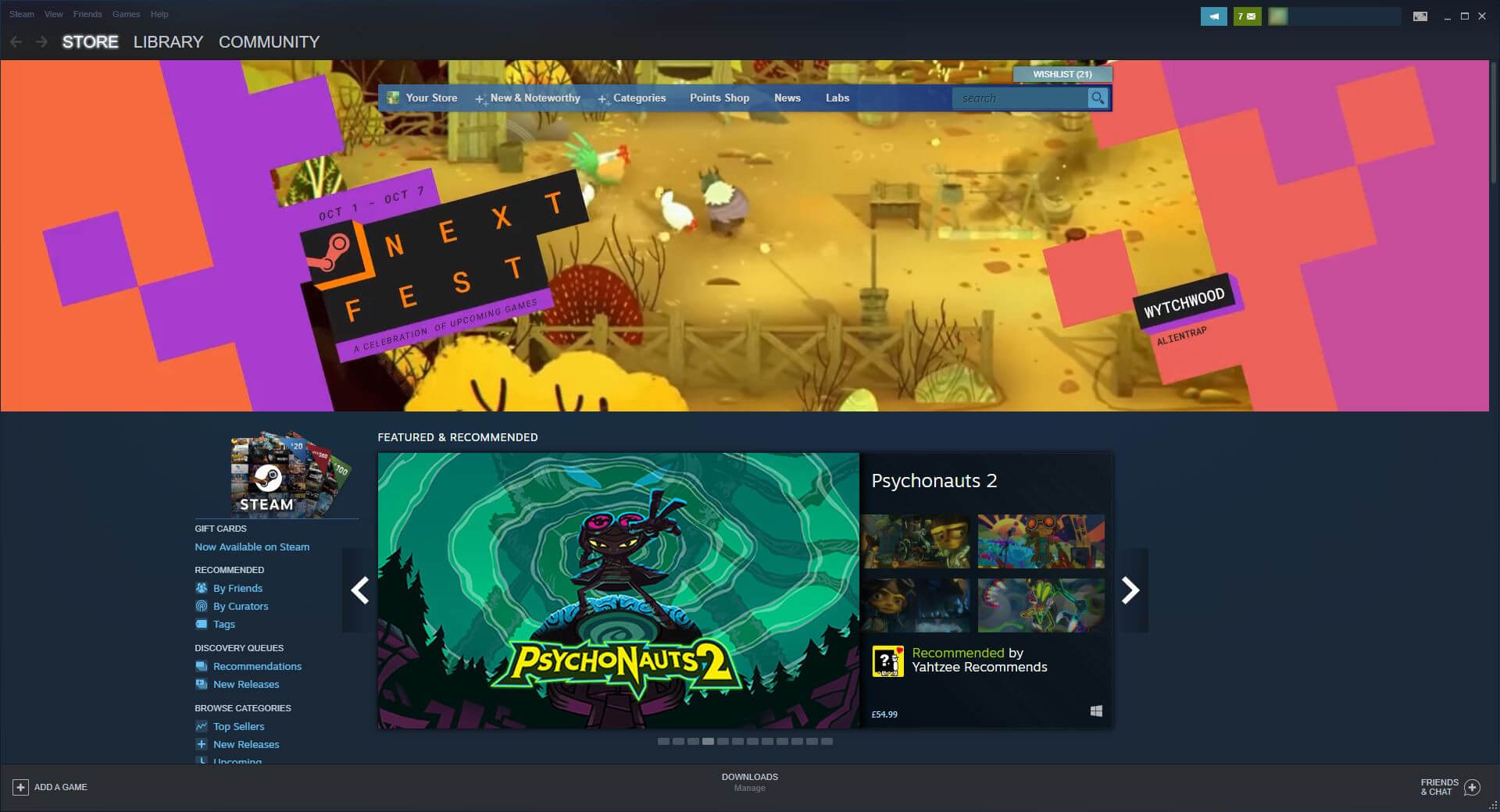 The main store window on Valve's digital storefront Steam, to which Twitch is reportedly developing a competitor