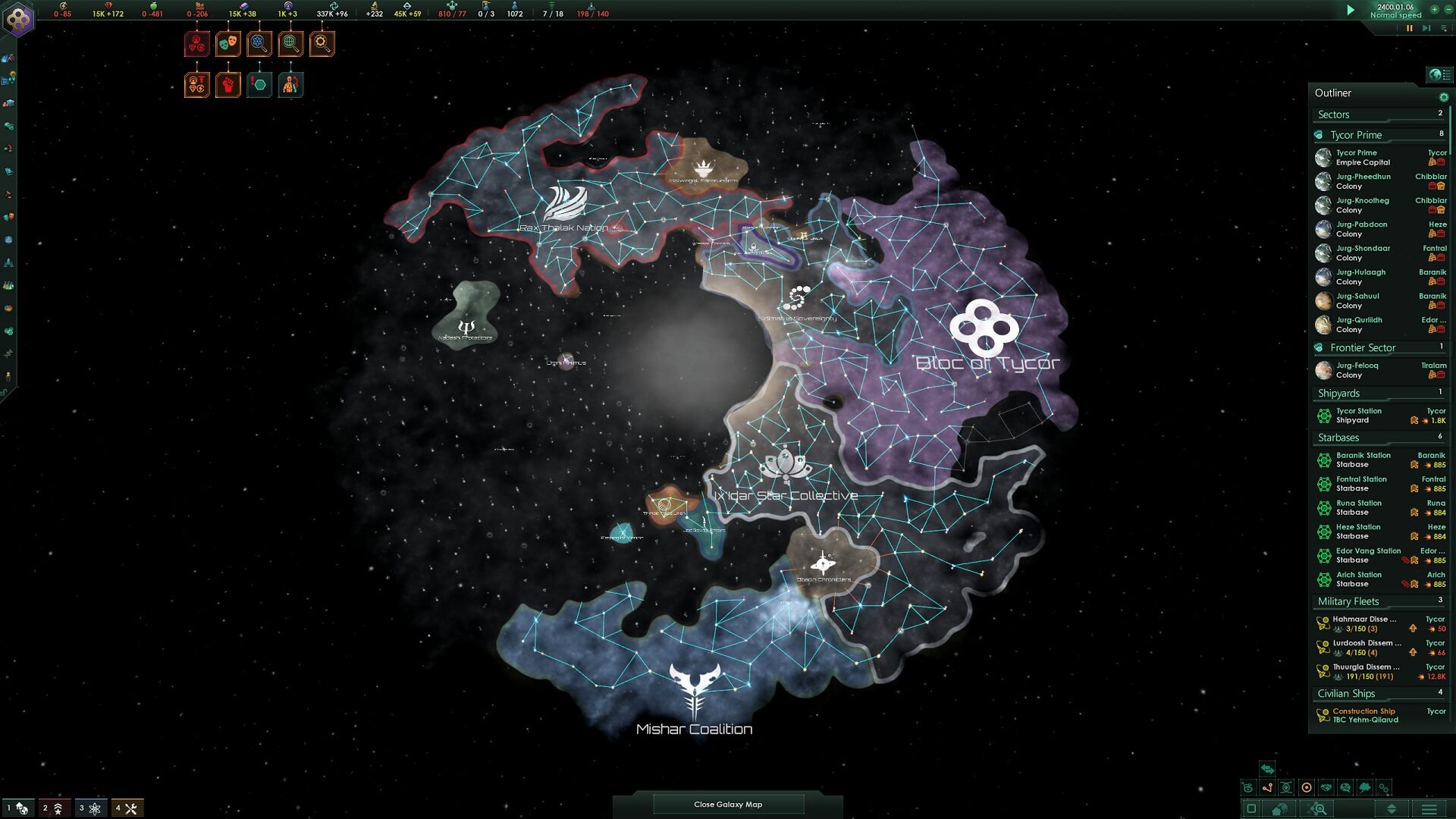 A map screen in Stellaris