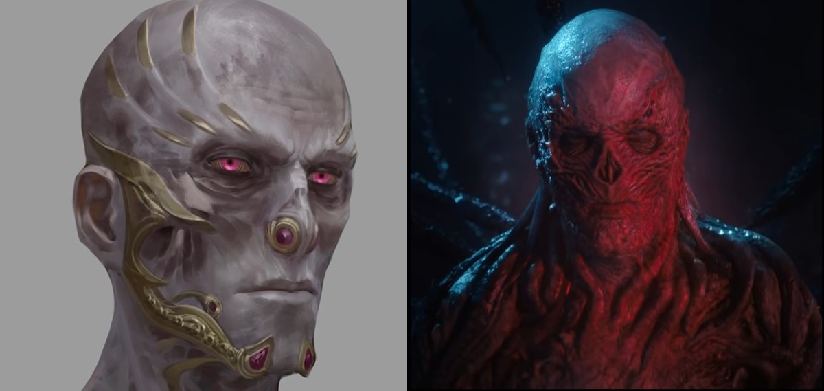 The design of Vecna from Dungeons and Dragons and Stranger Things side-by-side