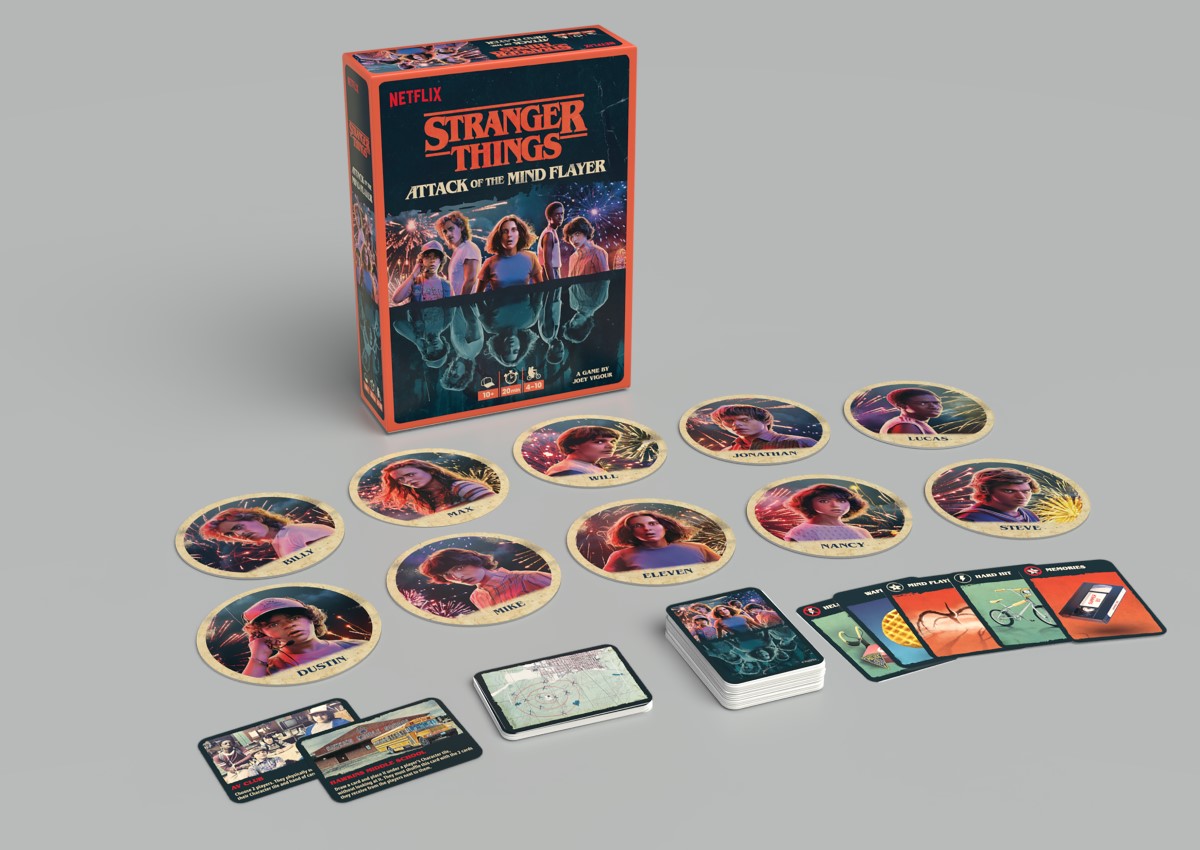 A display of board game pieces based on Stranger Things