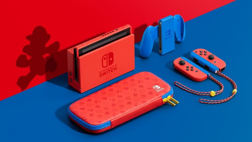 The new Mario Red & Blue Nintendo Switch, which will launch alongside Super Mario 3D World + Bowser's Fury