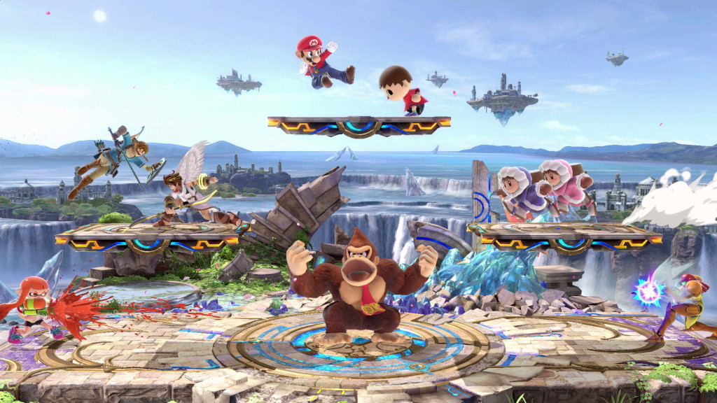 Donkey Kong fighting enemies in Super Smash Bros Ultimate