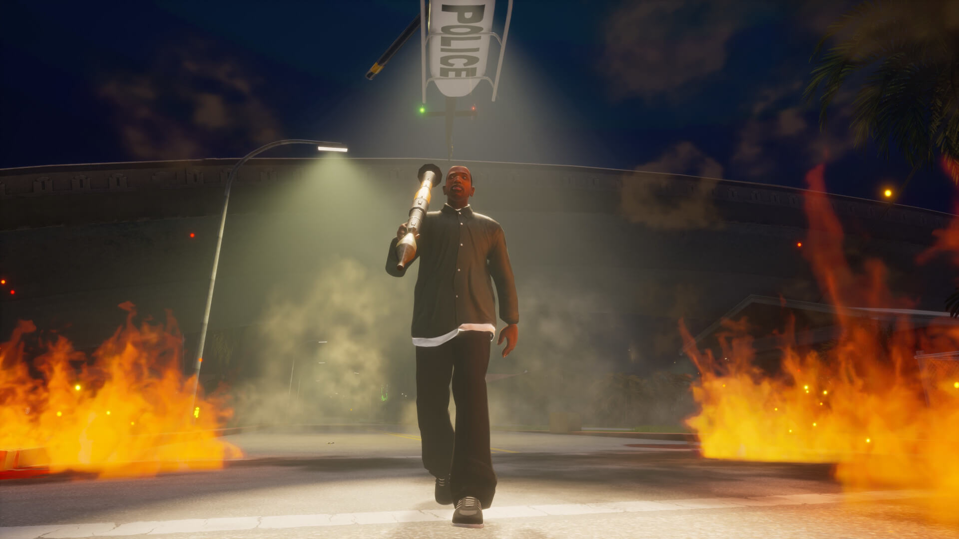 CJ walking towards the camera in the Grand Theft Auto remastered trilogy, which was one of the likely reasons for Take-Two's mod DMCA spree