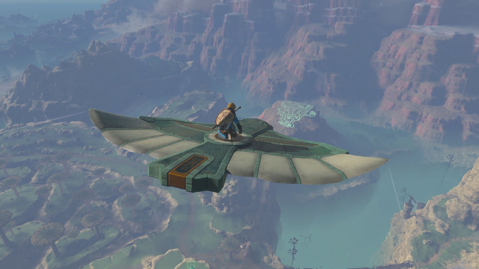 Link flying on a winged machine in Tears of the Kingdom, which could feature in tomorrow's Nintendo Direct