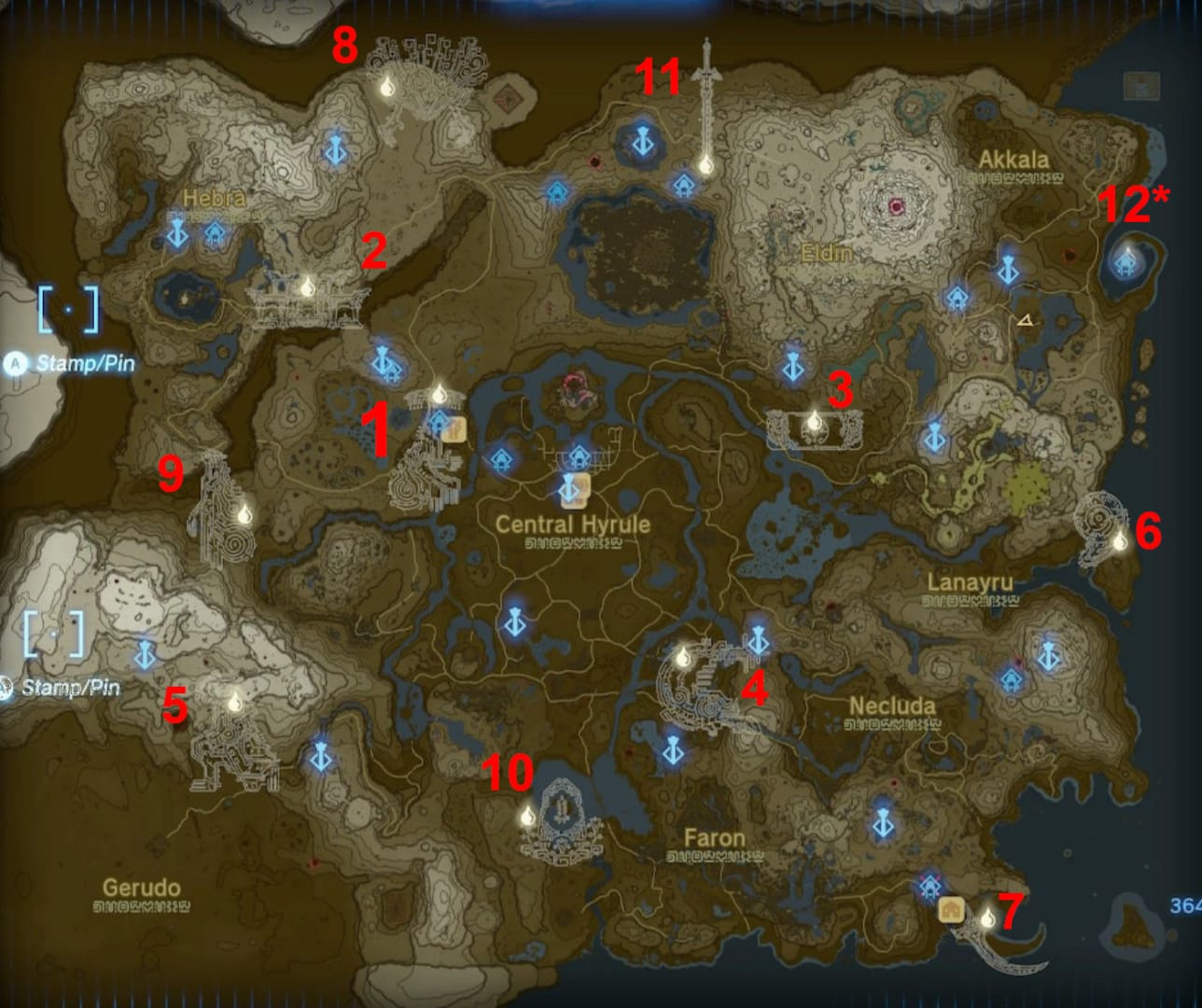 Tears of the Kingdom All Memories Map Showing All Memories In The Order You Obtain Them