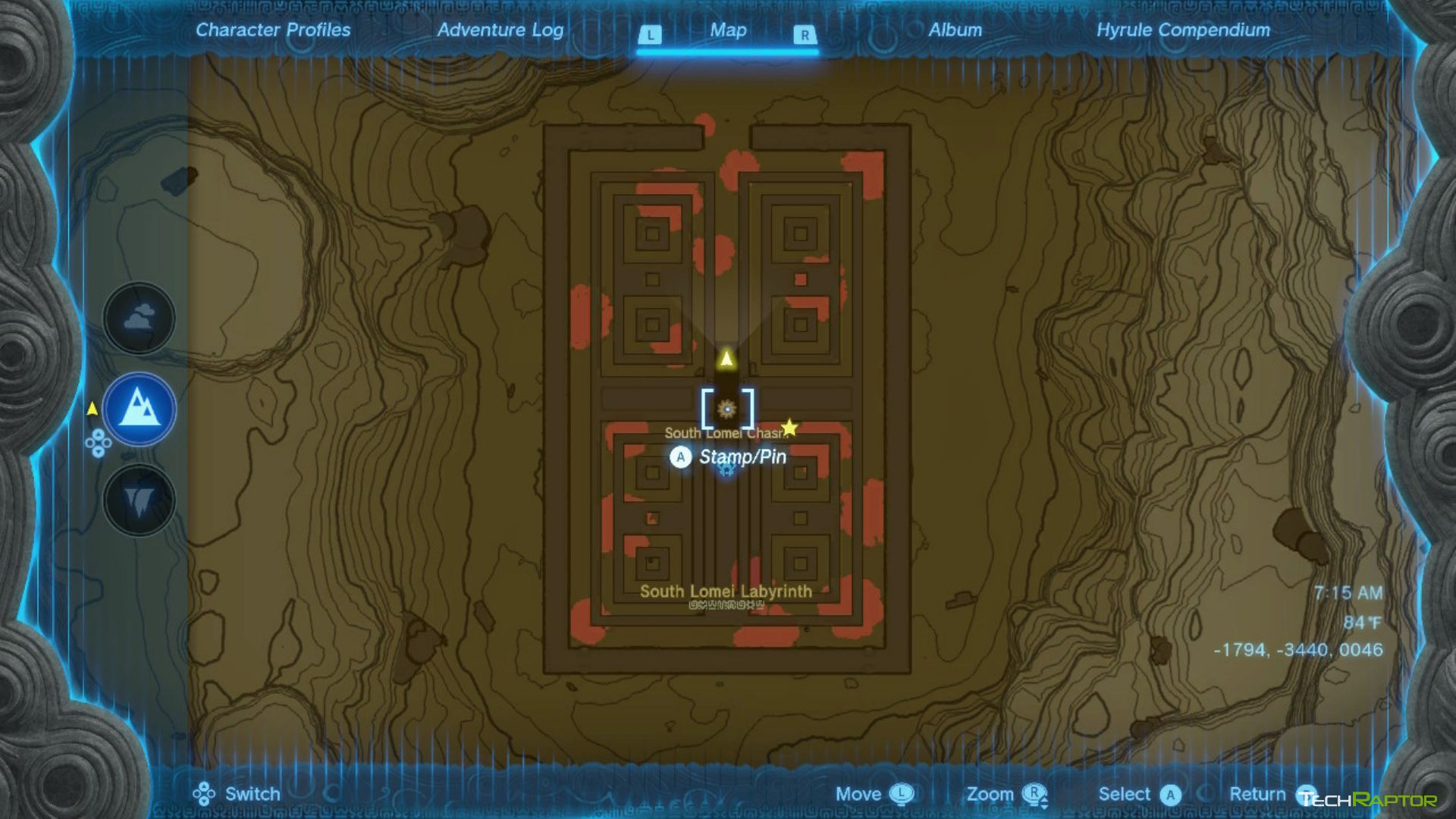 Tears of the Kingdom South Lomei Labyrinth Solution for the ground floor on a map