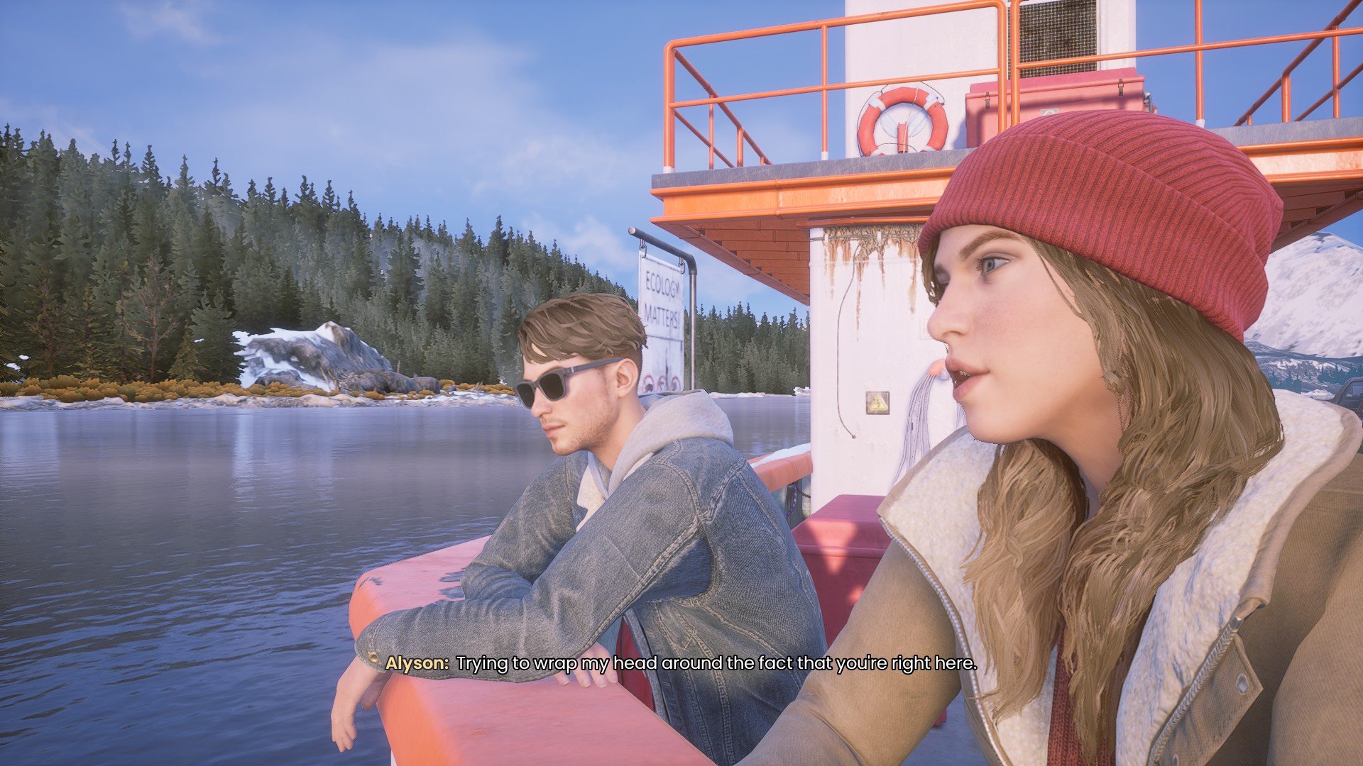 Tyler and Alyson on a boat, talking