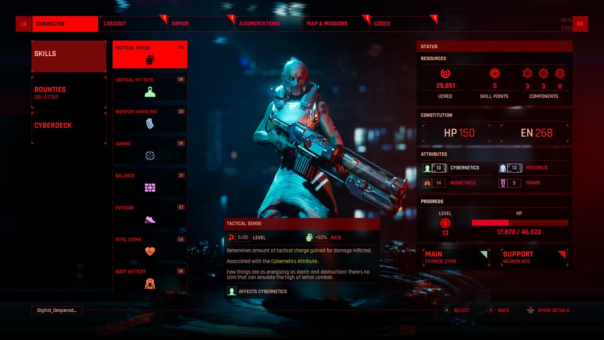 The character customization screen for The Ascent