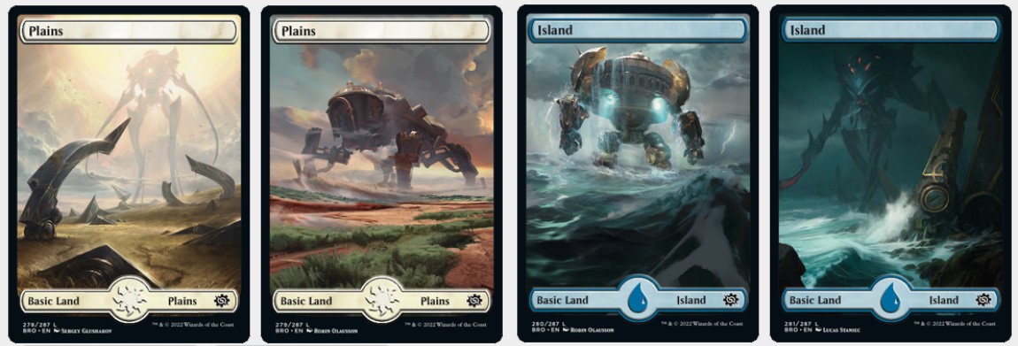 Promotional artwork of mech lands from The Brothers' War Magic set