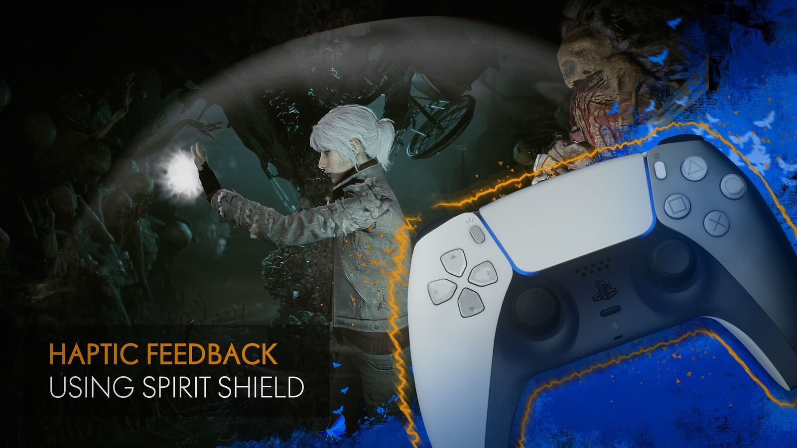 A PlayStation banner image showing the haptic feedback feature in The Medium