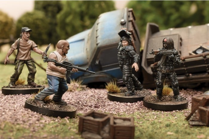 A screenshot of human soldier minis from The Walking Dead Miniatures Game