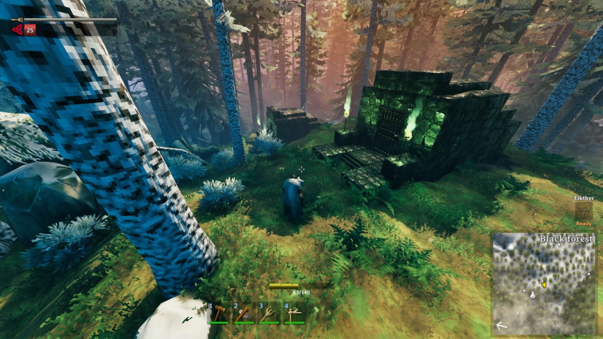 A sunken crypt in the Black Forest as recreated in Valheim.