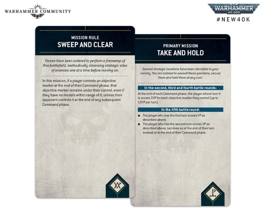 Displays of new Primary Mission cards from Warhammer 40k 10th Edition