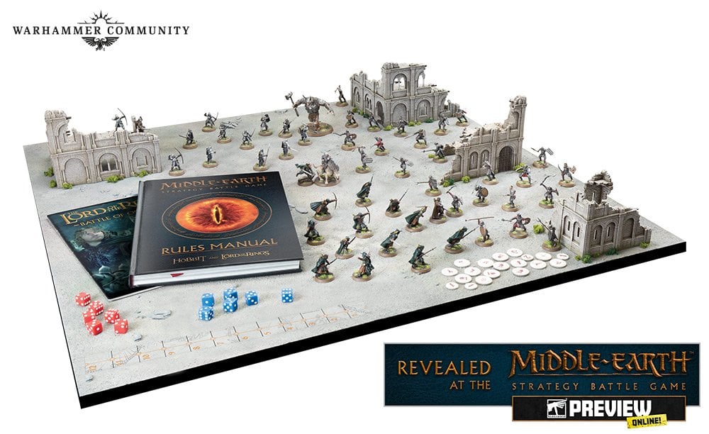 A tabletop set up for the Middle-earth Strategy Battle Game Battle of Osgiliath