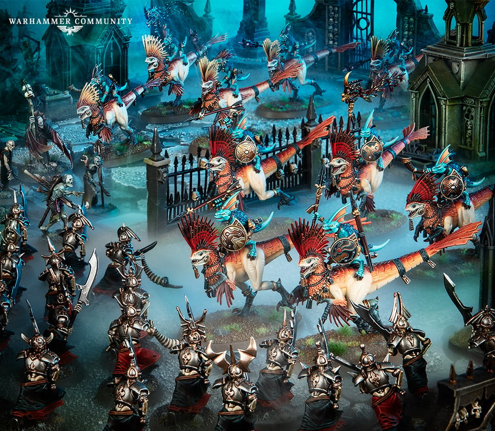 An image of the Warhammer Seraphon Army Set Raptadon Cavalry charging into battle