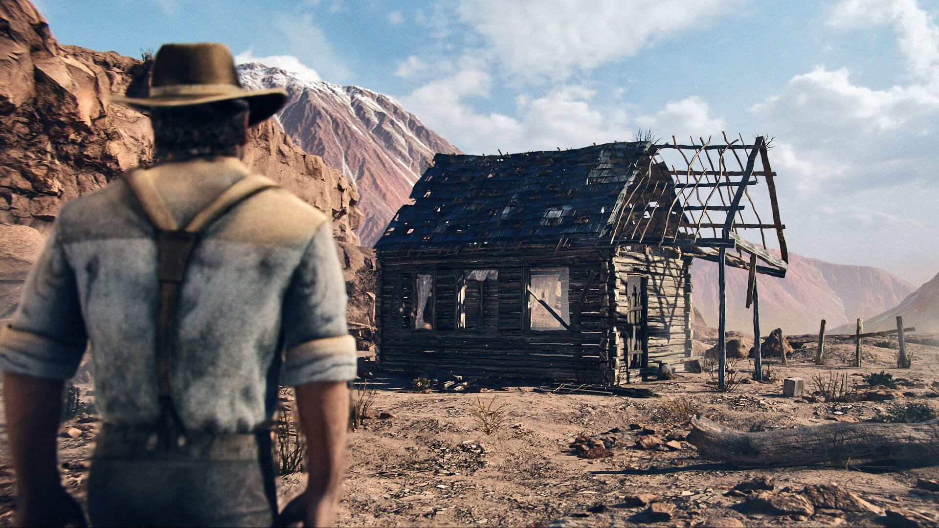 A cowboy looking at a ramshackle ranch in Wild West Dynasty