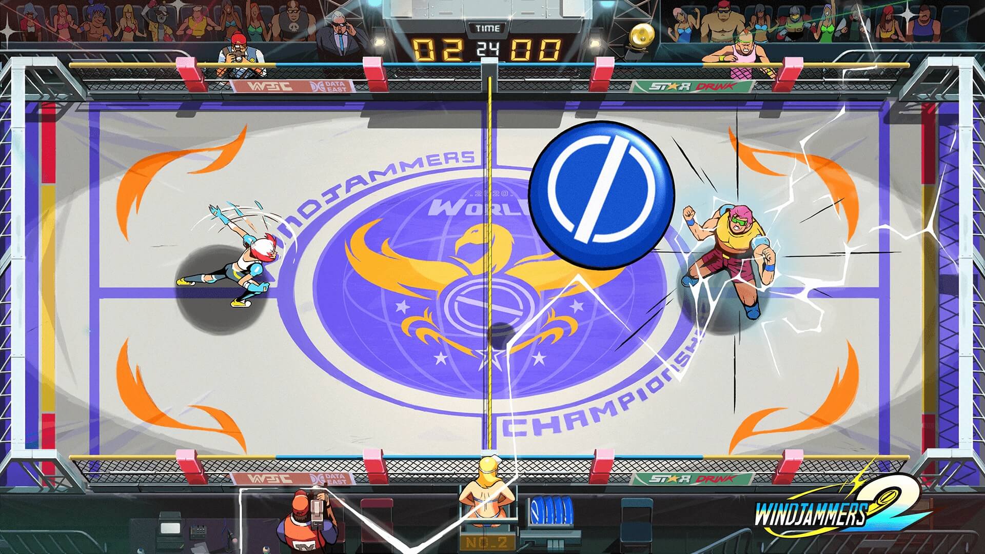Two competitors prepare for battle in Windjammers 2