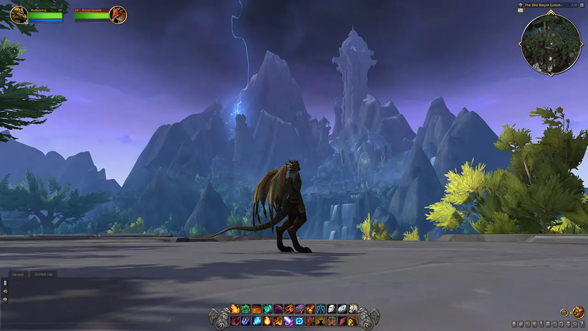 A Dracthyr standing still in the Activision Blizzard game World of Warcraft