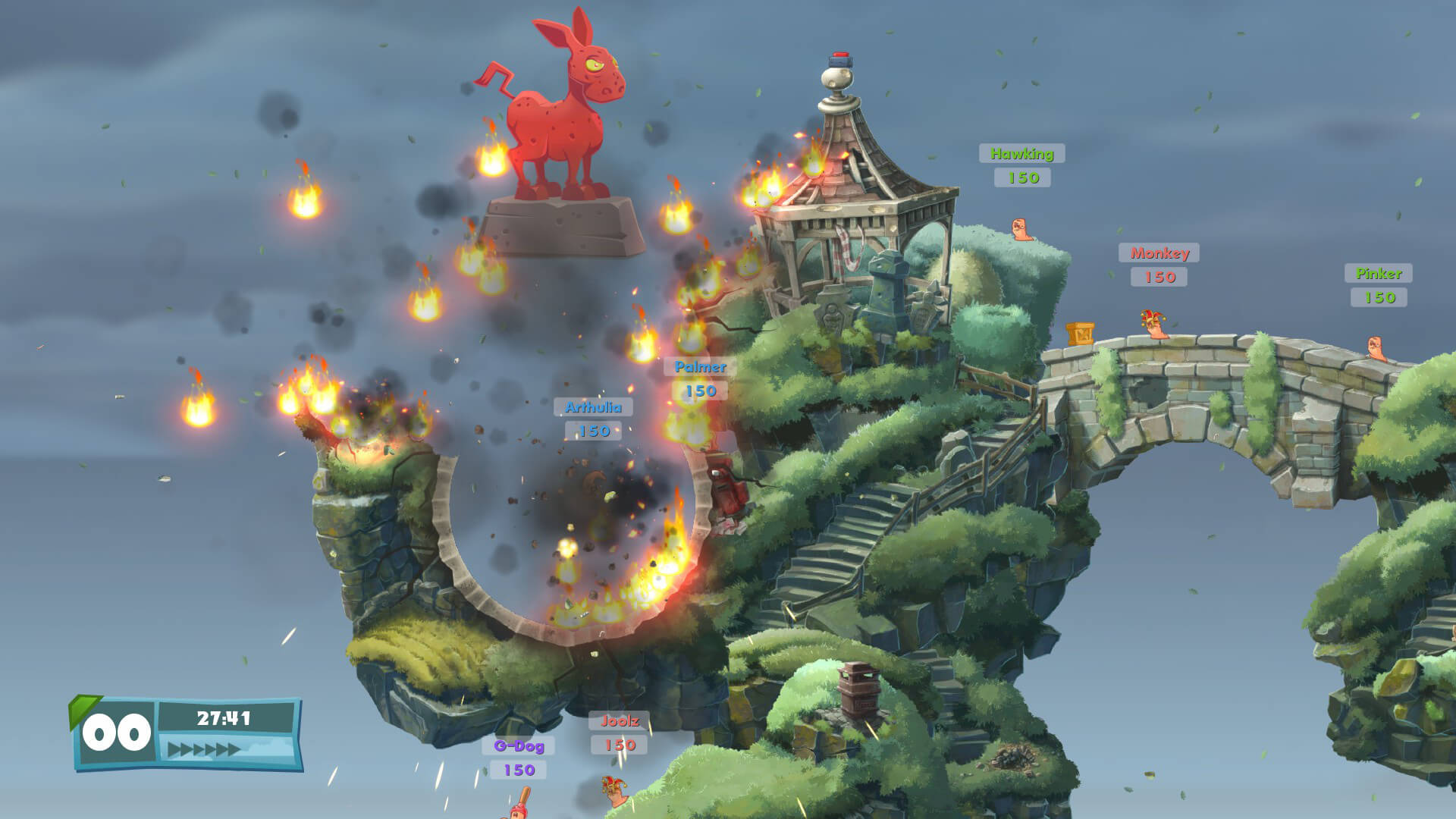 A battle underway in Team17's game Worms WMD