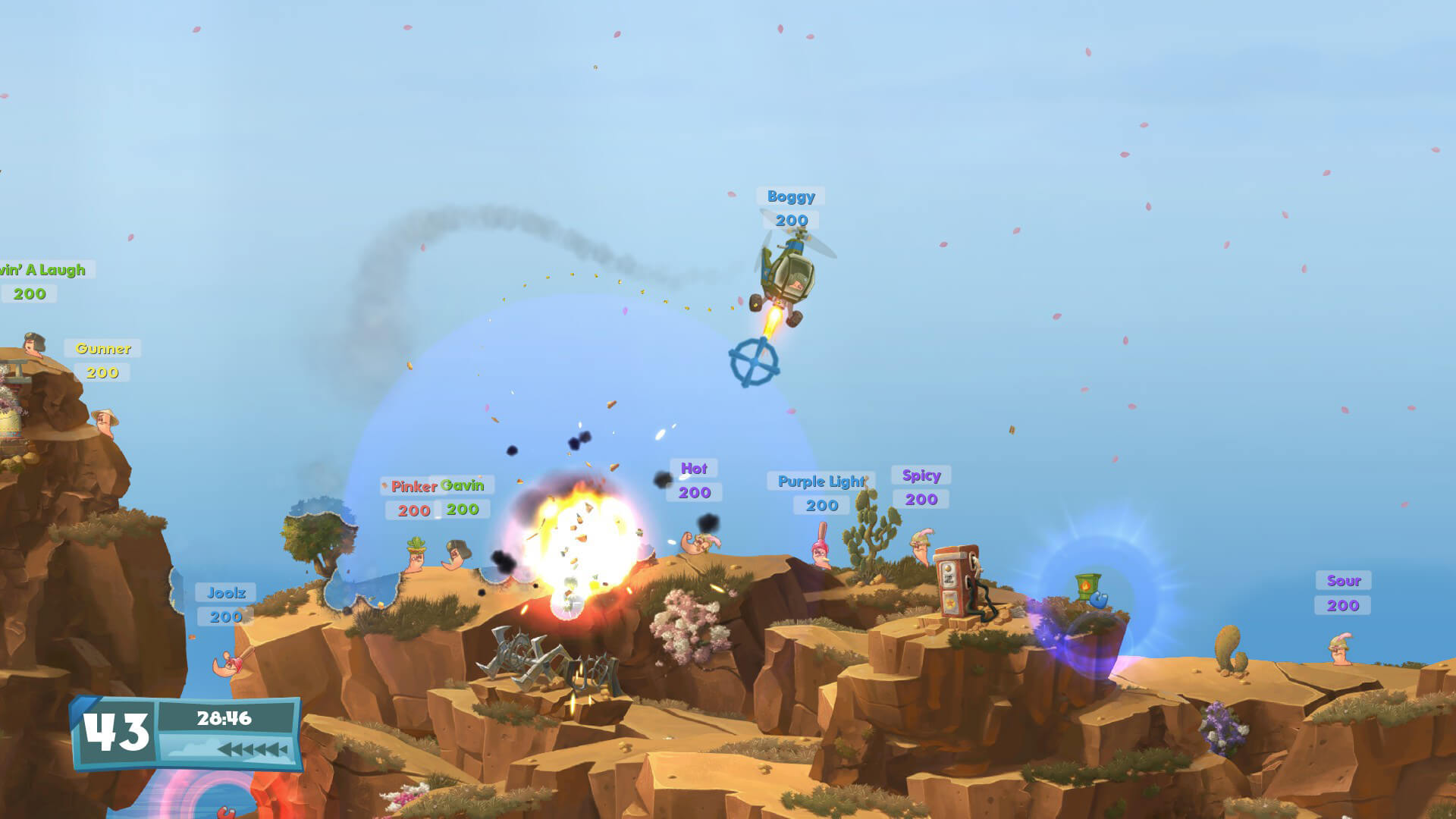 A screenshot from Worms WMD, one of the latest Worms games