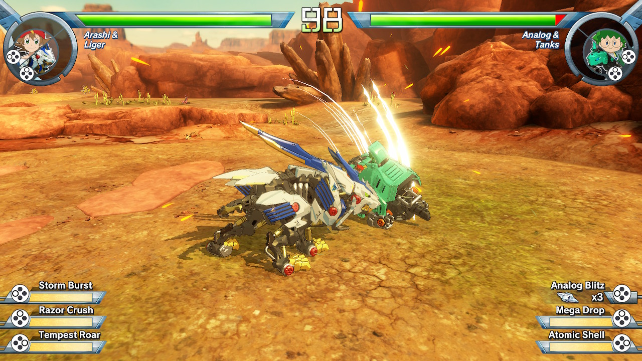 The zoid lion Liger fighting a giant robot turtle