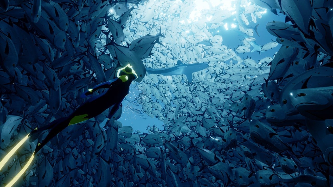 Screenshot of player swimming through the water in the game Abzu