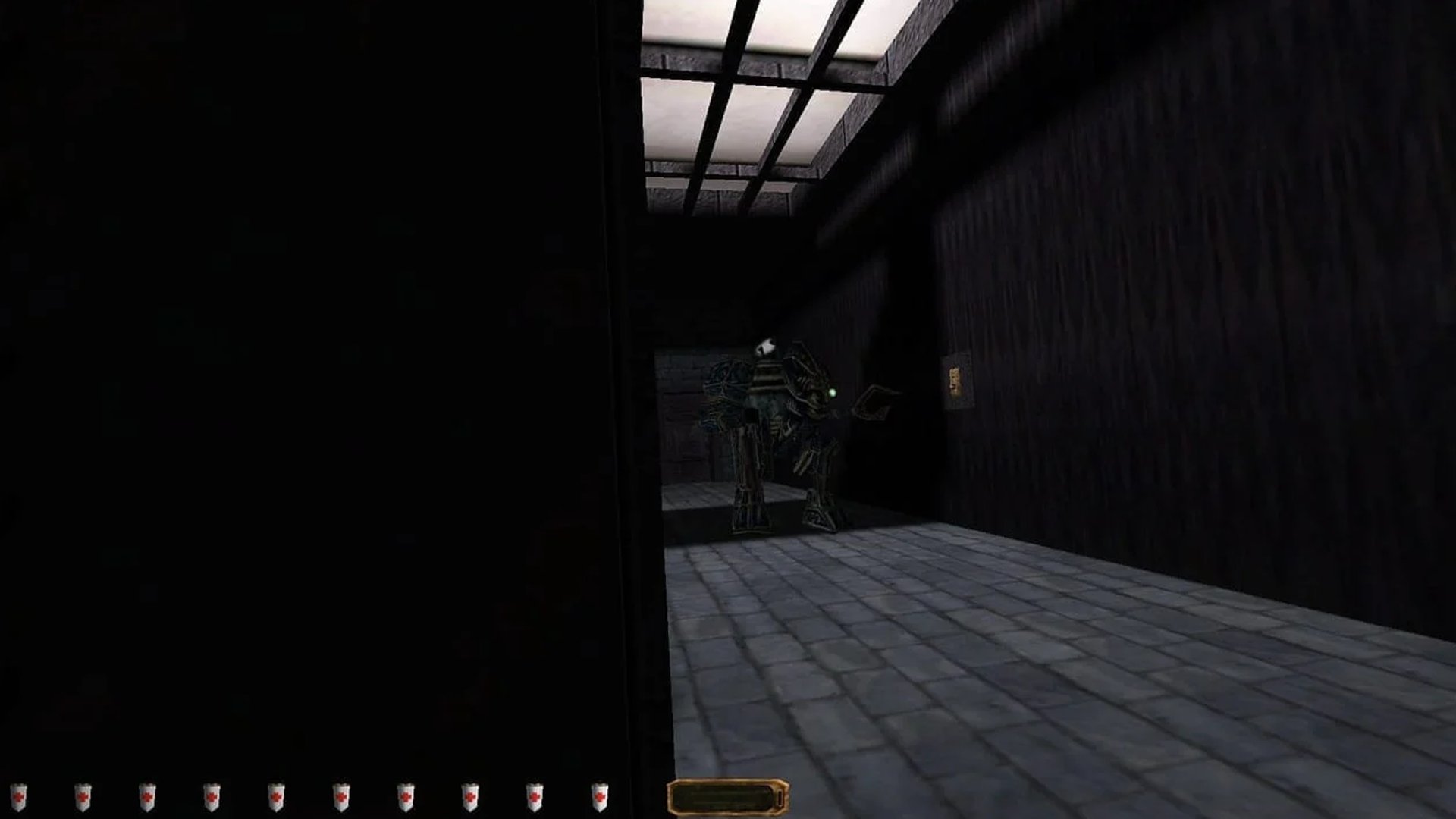 The player can be seen peeking around a corner