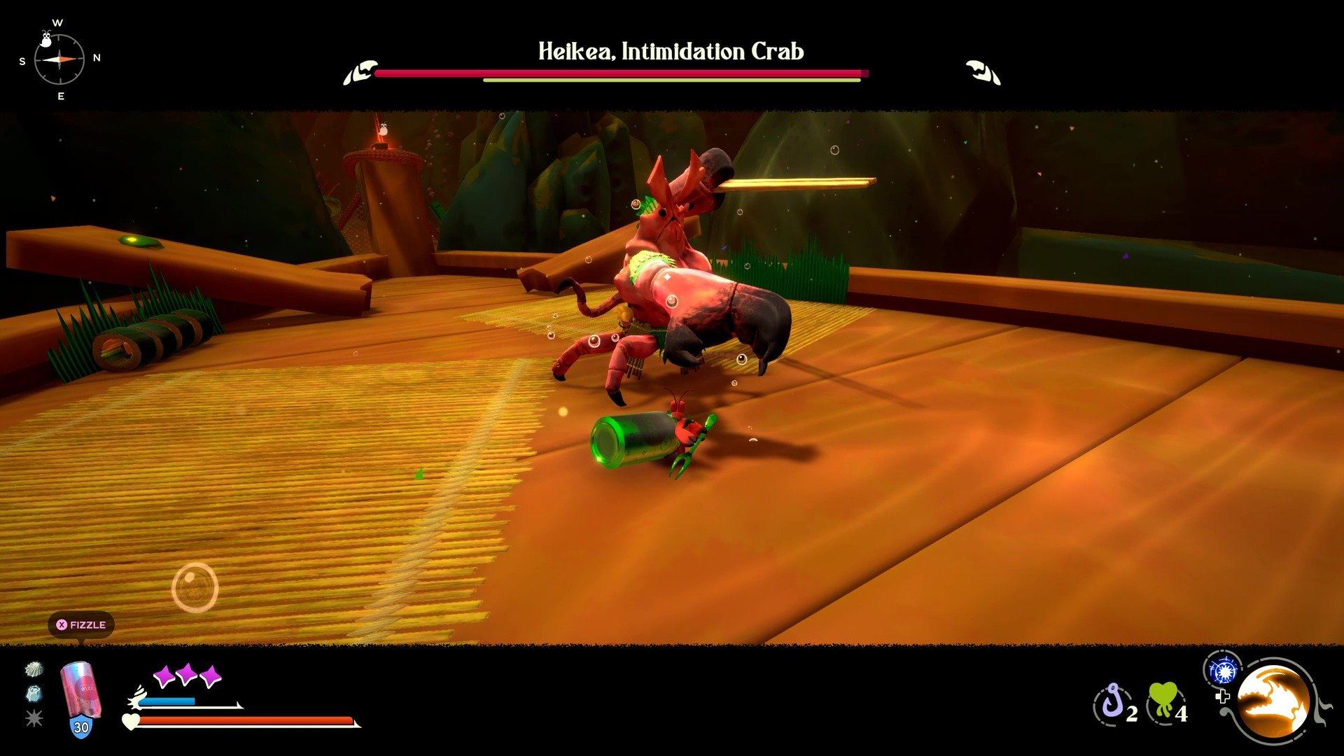 Kril fighting the Heikea boss in Another Crab's Treasure