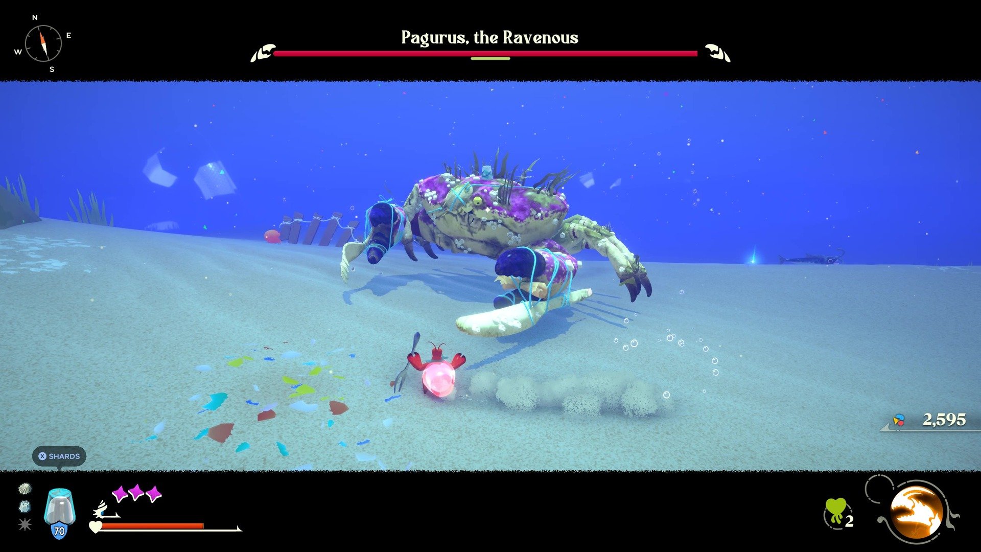 Krill walczący z bossem Pagurus w grze Another Crab's Treasure