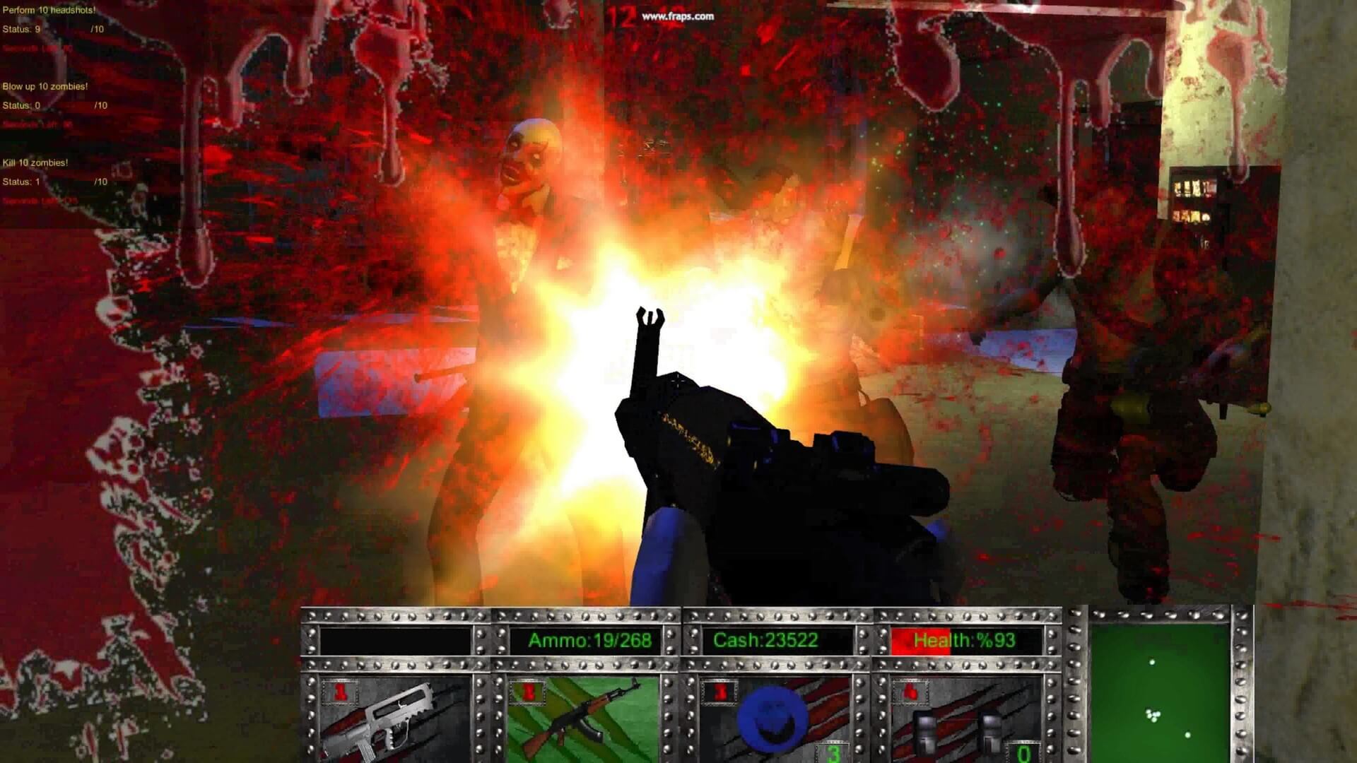 The player firing a gun at zombies in the Digital Homicide game The Slaughtering Grounds