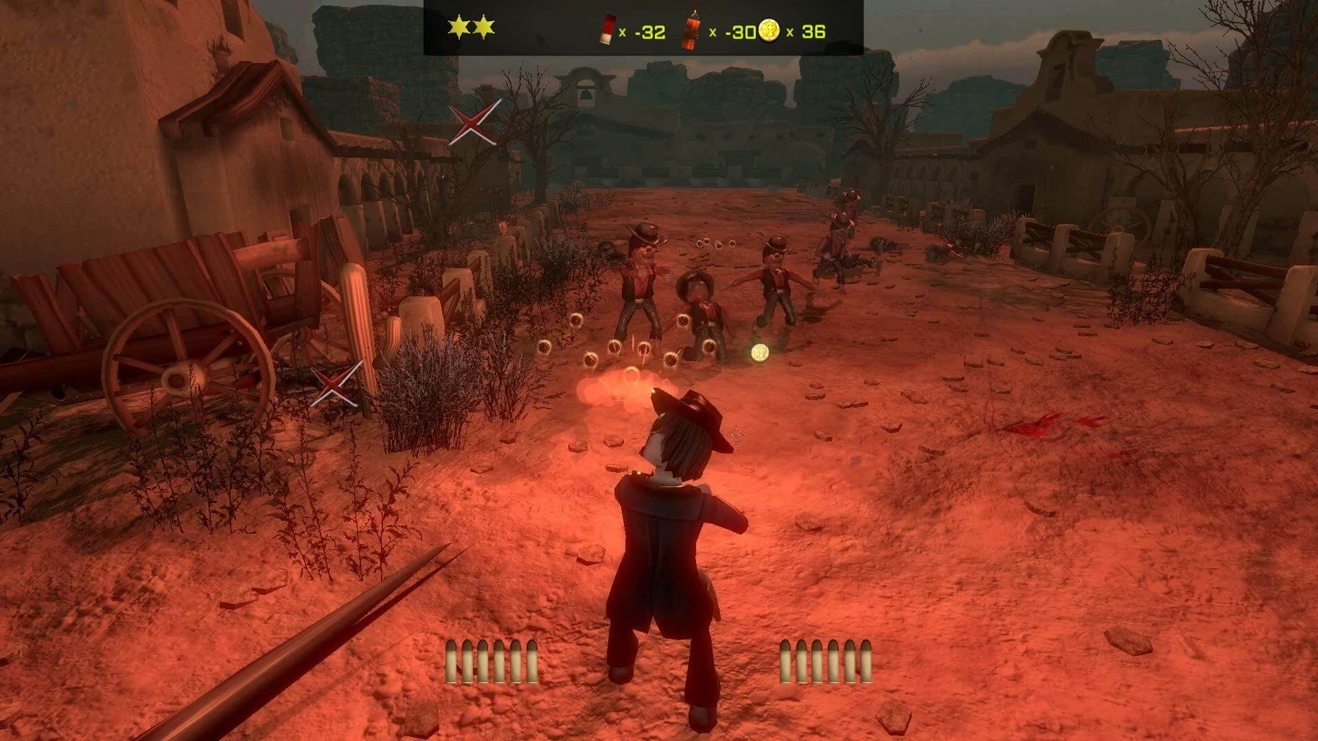 A cowboy shooting opponents in the Digital Homicide game Wyatt Derp