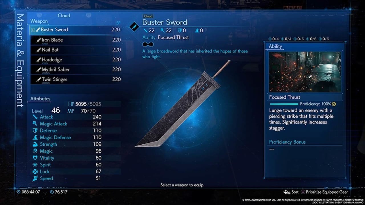 Final Fantasy 7 buster sword info