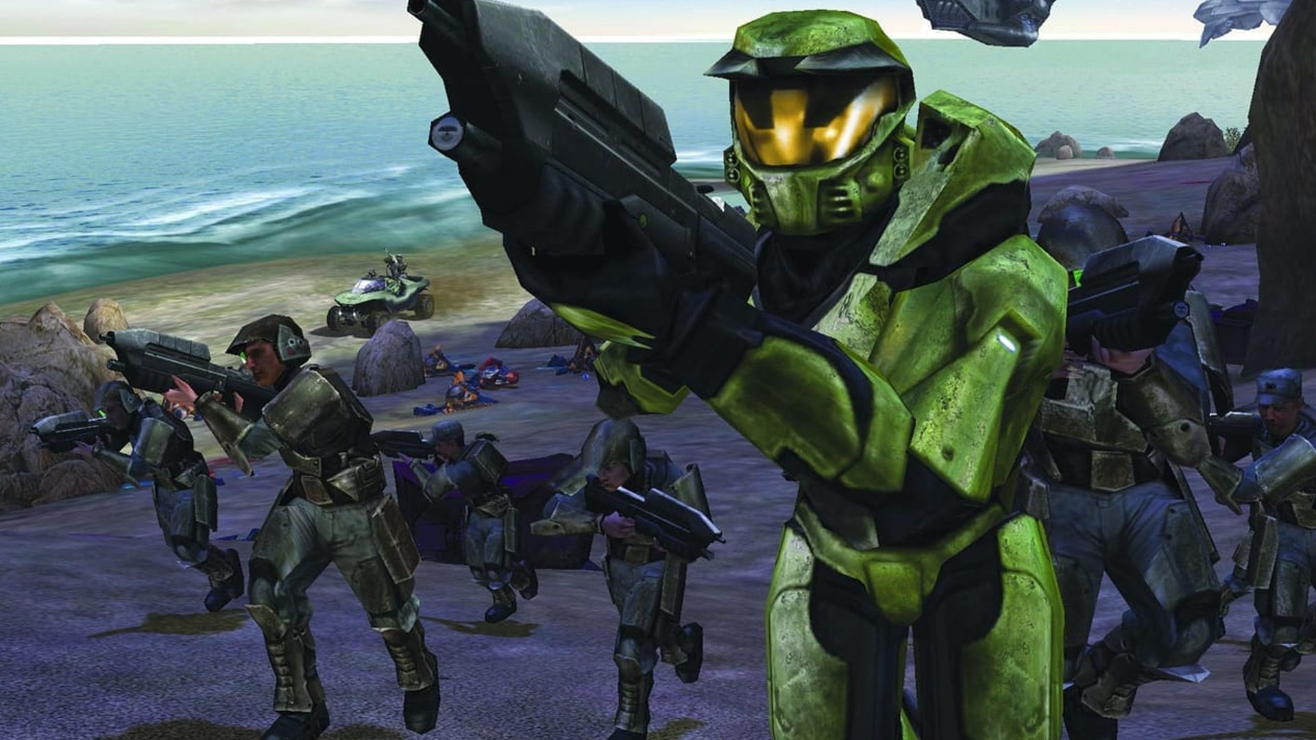Master Chief can be seen running with a number of other soldiers