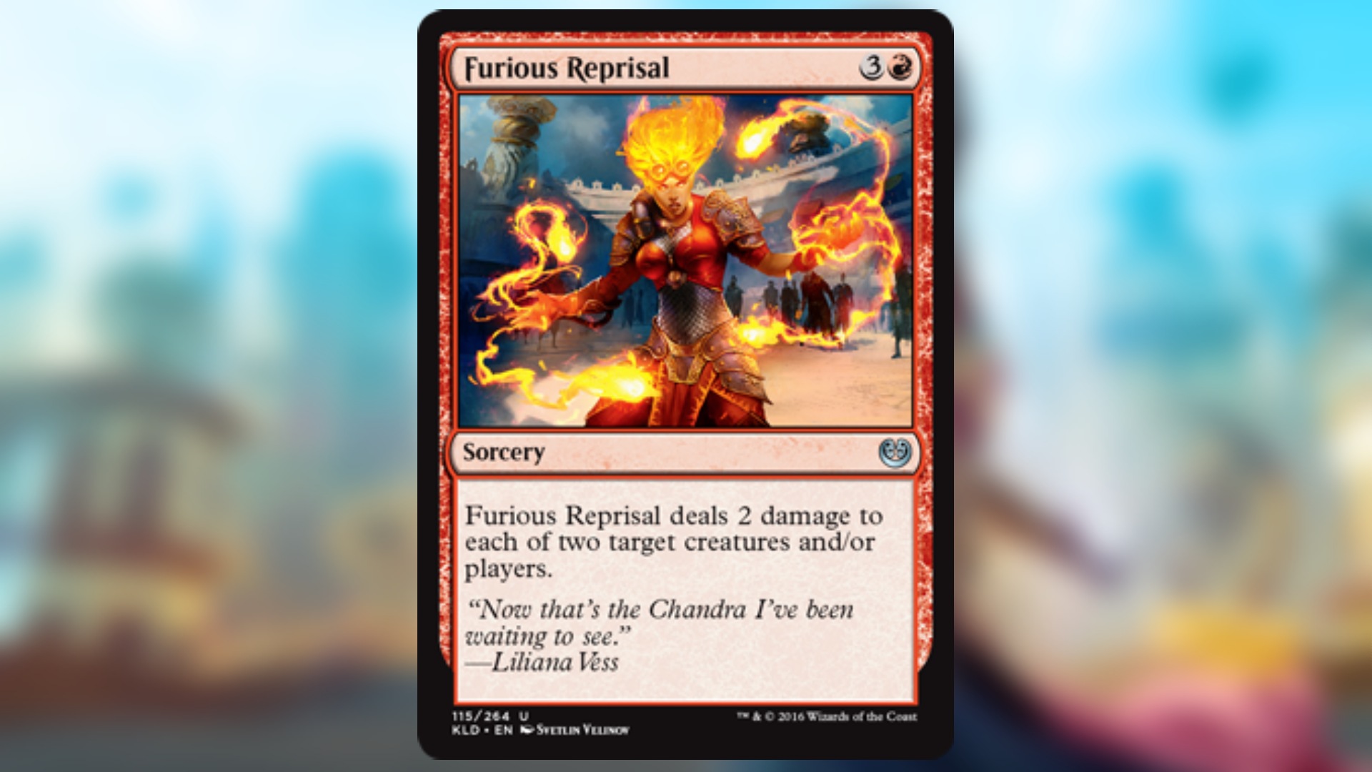 magic the gathering card in red featuring art of a flaming mage surrounded by fire