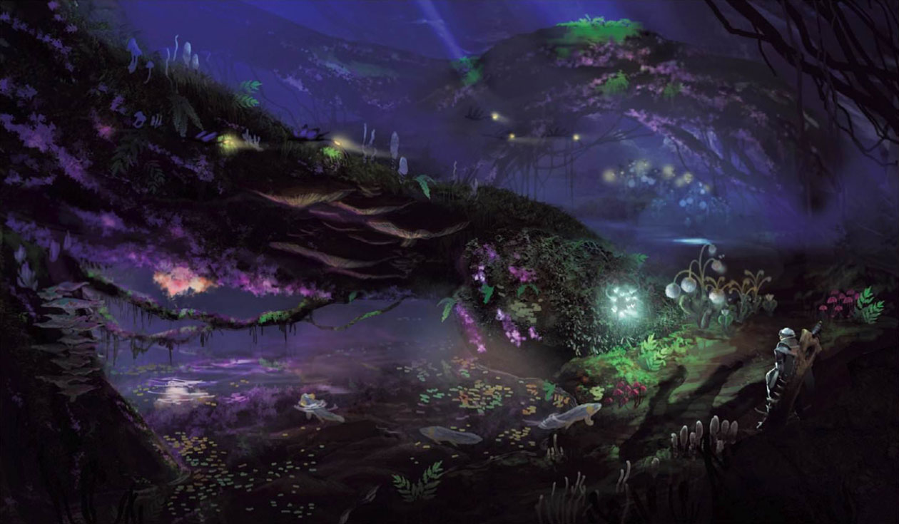 Concept art from Monster Hunter World of the Ancient Forest