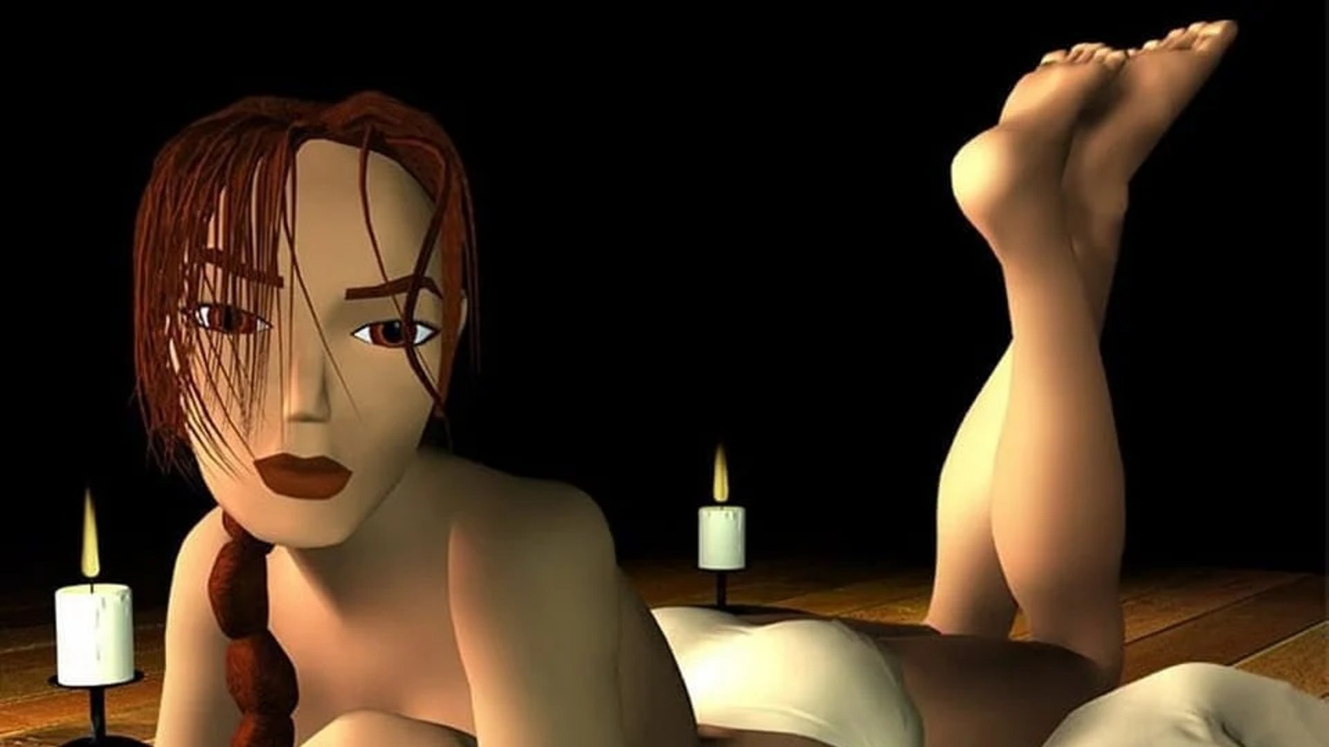 Lara Croft can be seen in underwear, laying down