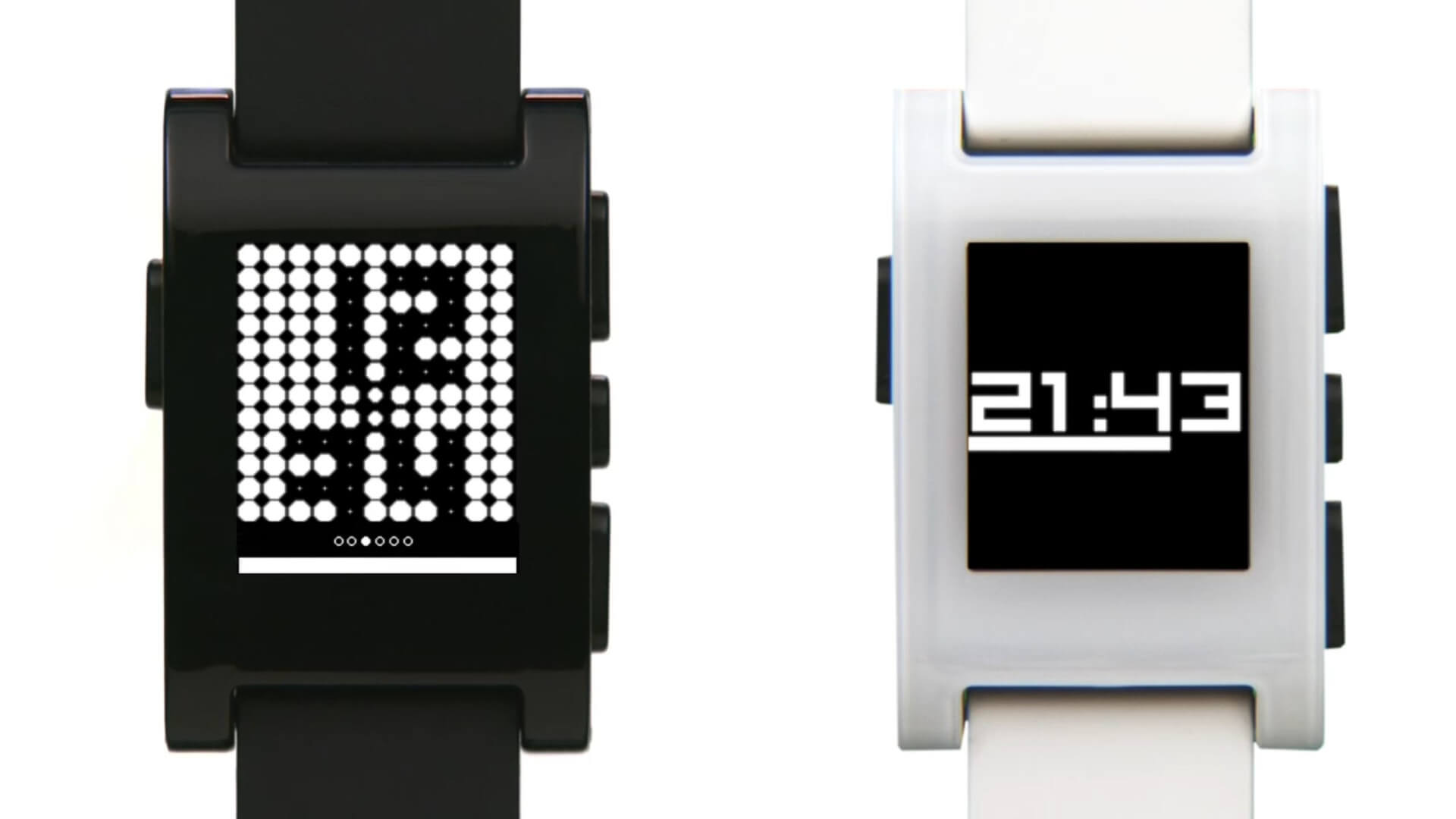 Two Pebble smartwatches side by side