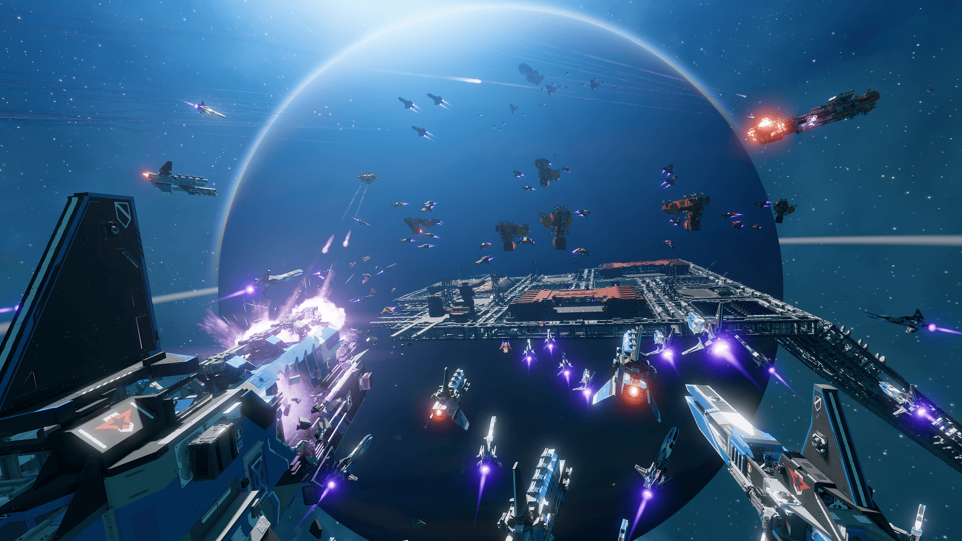 A massive battle is underway as ships fly everywhere in Starbase