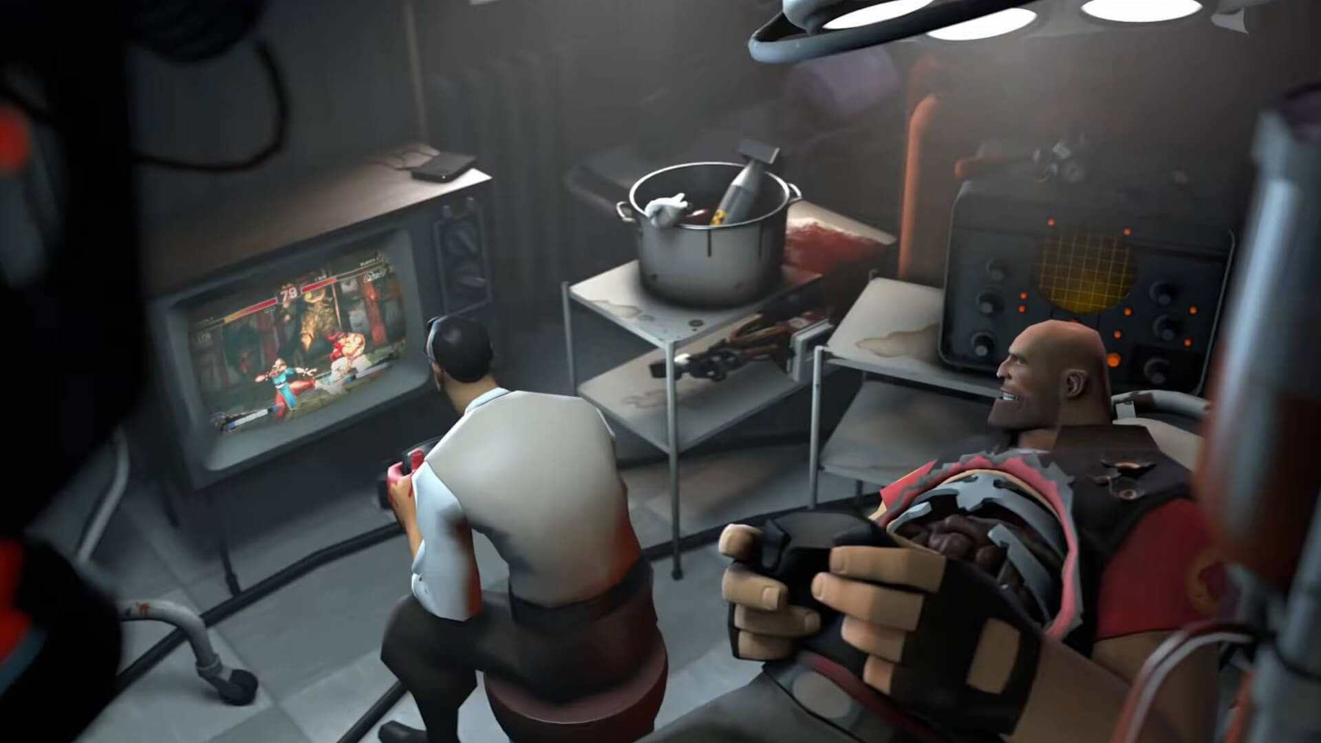 The Heavy and the Medic playing a game together on a Steam Link device to illustrate Steam Direct