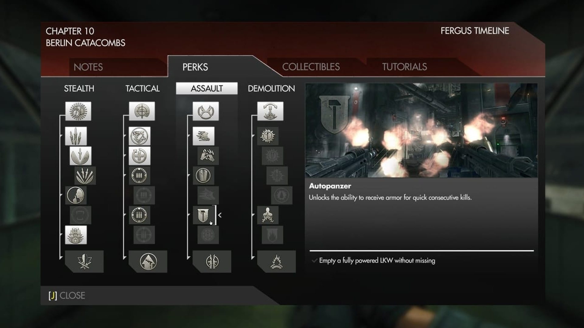 The perk tree can be seen in Wolfenstein The New Order