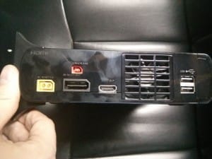 In the back, we have power, an HDMI port, a component port, the sensor bar port, and two USB ports. 